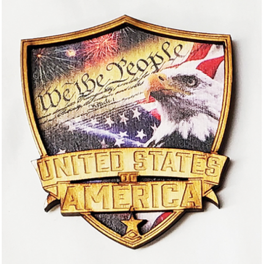 Patriotic USA Shield Wood Magnet
